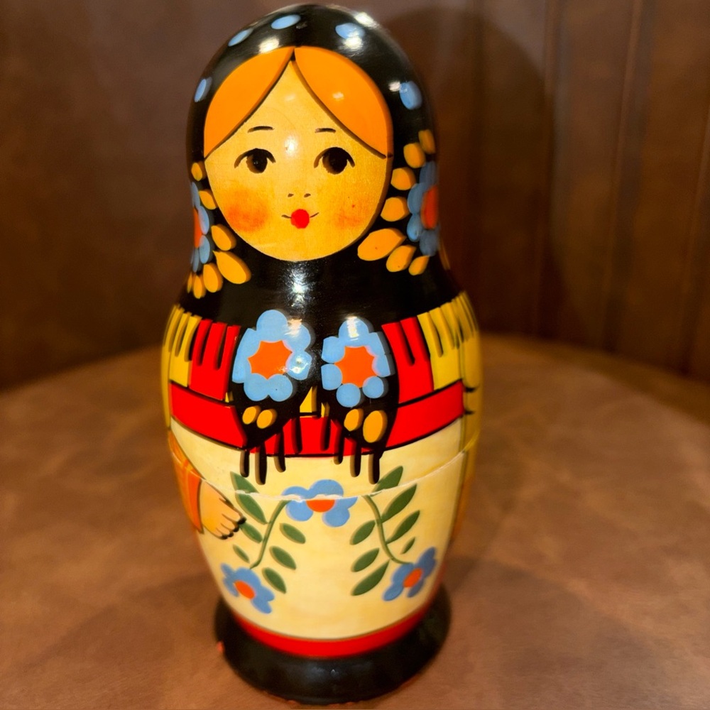 Vintage matryoshka Russian Nesting Doll Piggy Bank stamped USSR hand painted